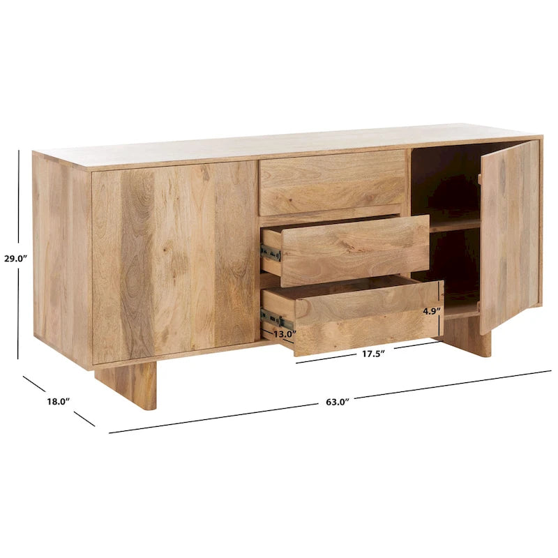 Natural Mango Wood Sideboard - 63 x 18 x 29 in