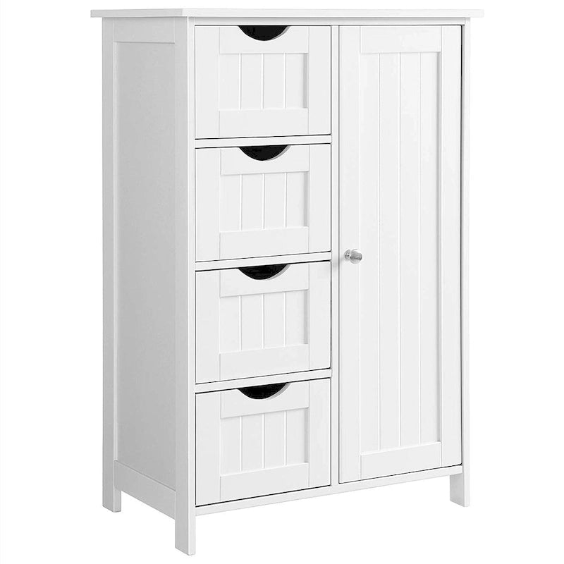 White Bathroom Storage Cabinet with 4 Drawers and Adjustable Shelf