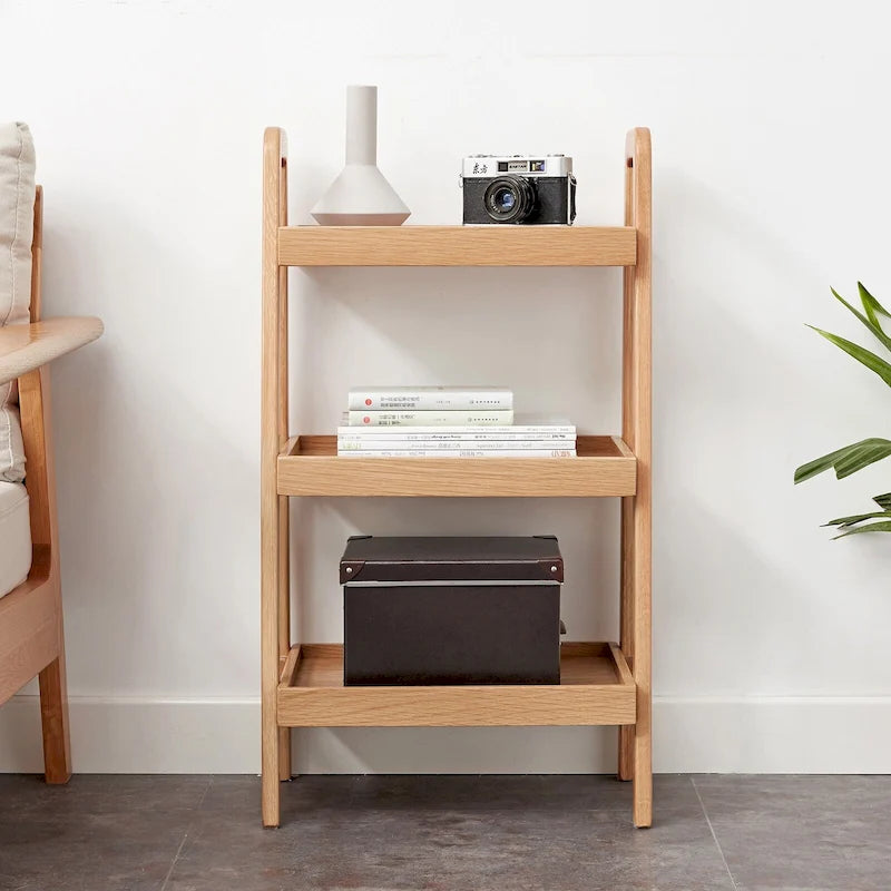 Wooden Storage Bench with Open Shelves