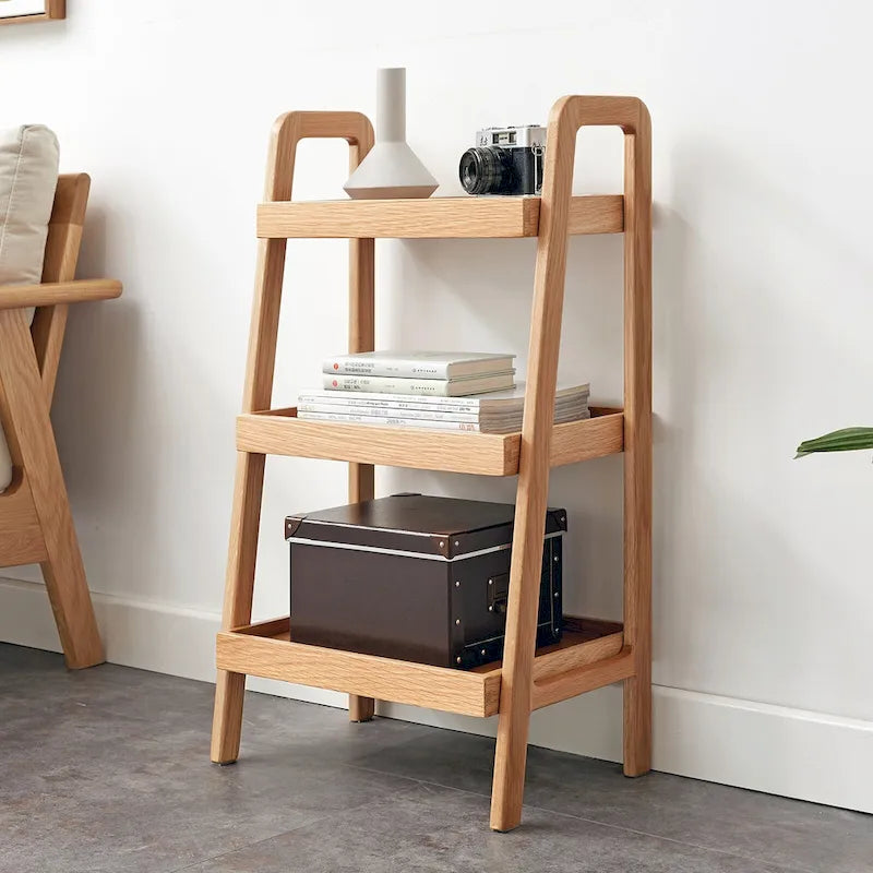 Wooden Storage Bench with Open Shelves