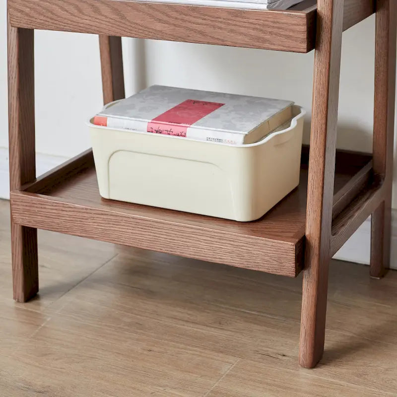 Wooden Storage Bench with Open Shelves