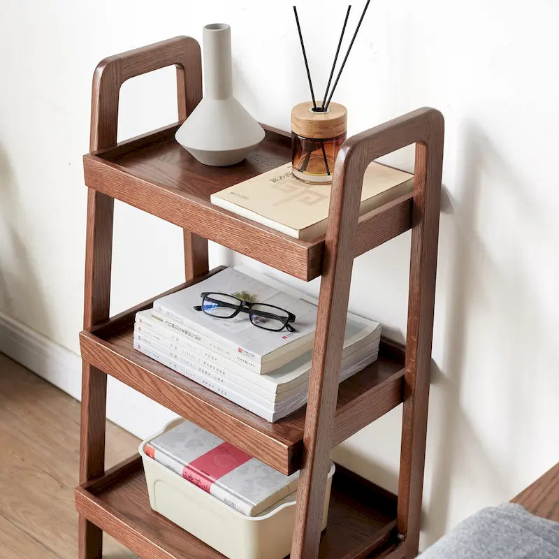 Wooden Storage Bench with Open Shelves
