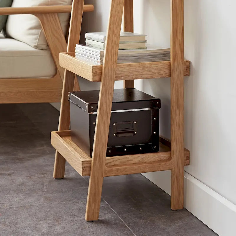 Wooden Storage Bench with Open Shelves
