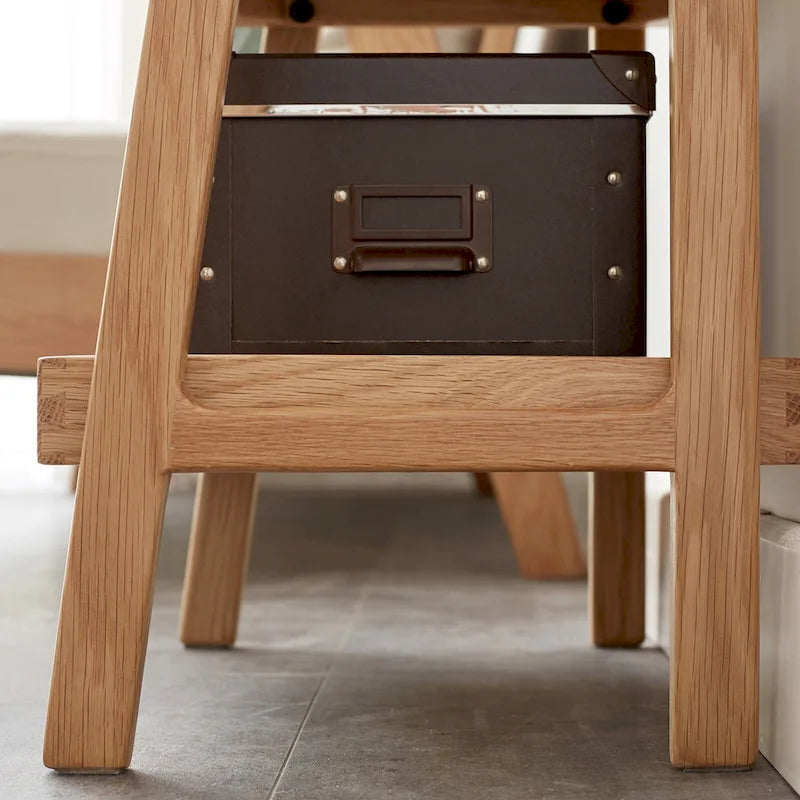 Wooden Storage Bench with Open Shelves