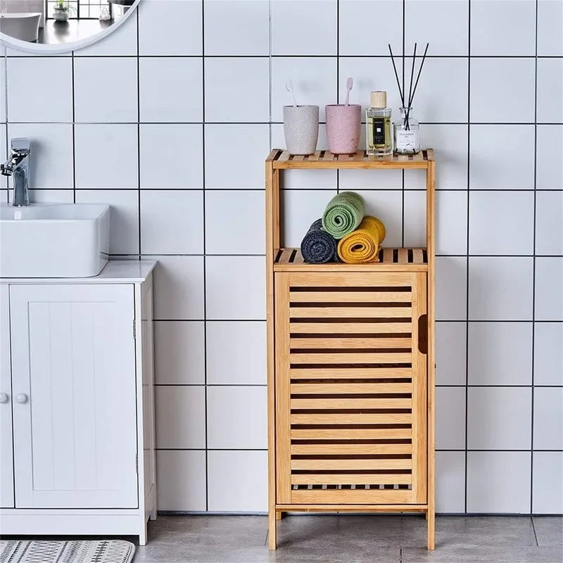 Compact Bamboo Storage Cabinet with Louvered Door
