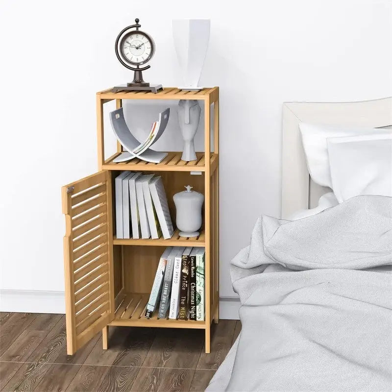 Compact Bamboo Storage Cabinet with Louvered Door