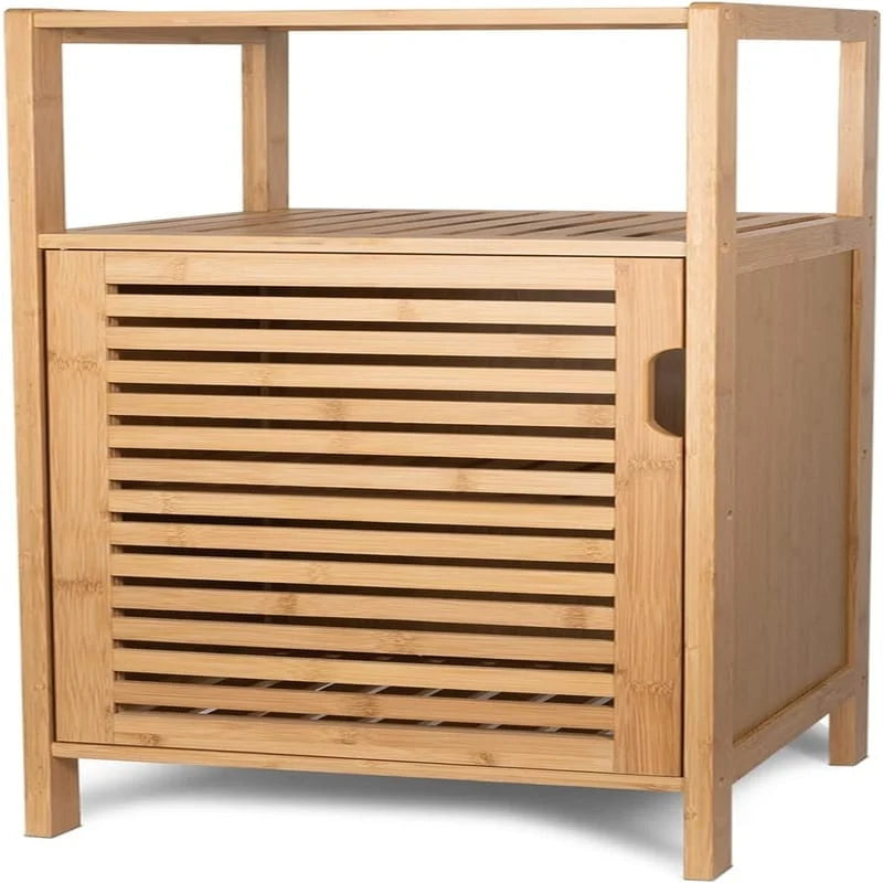 Compact Bamboo Storage Cabinet with Louvered Door