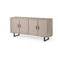 Brown Fir Wood Sideboard with Fabric-Covered Doors - 68 x 15.5 x 31.5 in