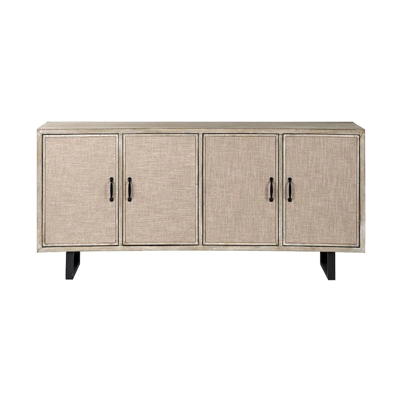Brown Fir Wood Sideboard with Fabric-Covered Doors - 68 x 15.5 x 31.5 in