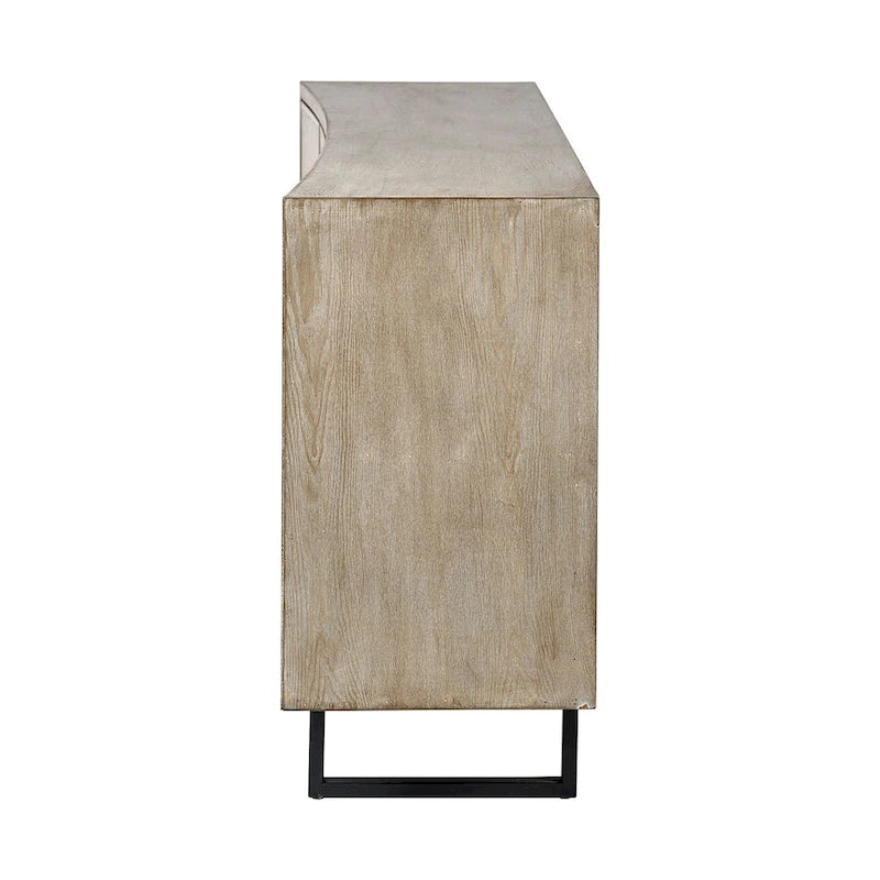 Brown Fir Wood Sideboard with Fabric-Covered Doors - 68 x 15.5 x 31.5 in