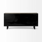 Brown Fir Wood Sideboard with Fabric-Covered Doors - 68 x 15.5 x 31.5 in