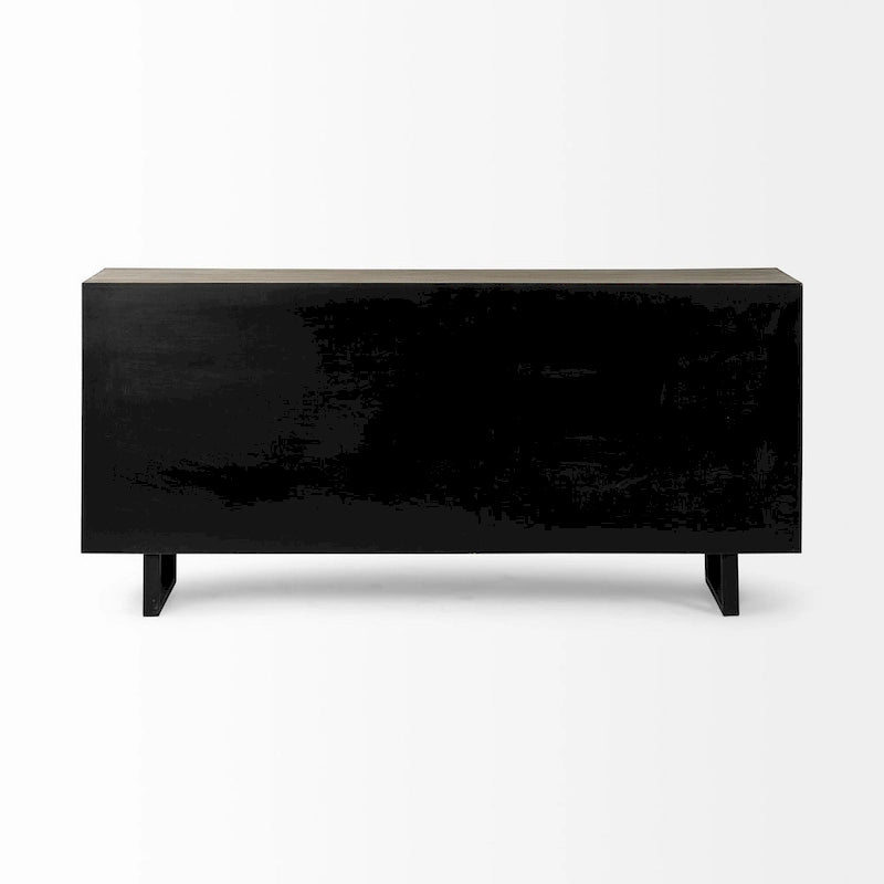 Brown Fir Wood Sideboard with Fabric-Covered Doors - 68 x 15.5 x 31.5 in
