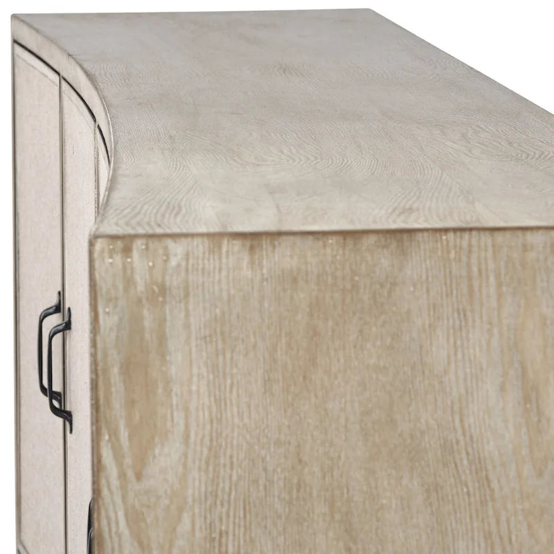 Brown Fir Wood Sideboard with Fabric-Covered Doors - 68 x 15.5 x 31.5 in