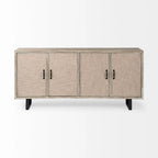 Brown Fir Wood Sideboard with Fabric-Covered Doors - 68 x 15.5 x 31.5 in