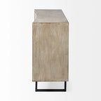 Brown Fir Wood Sideboard with Fabric-Covered Doors - 68 x 15.5 x 31.5 in