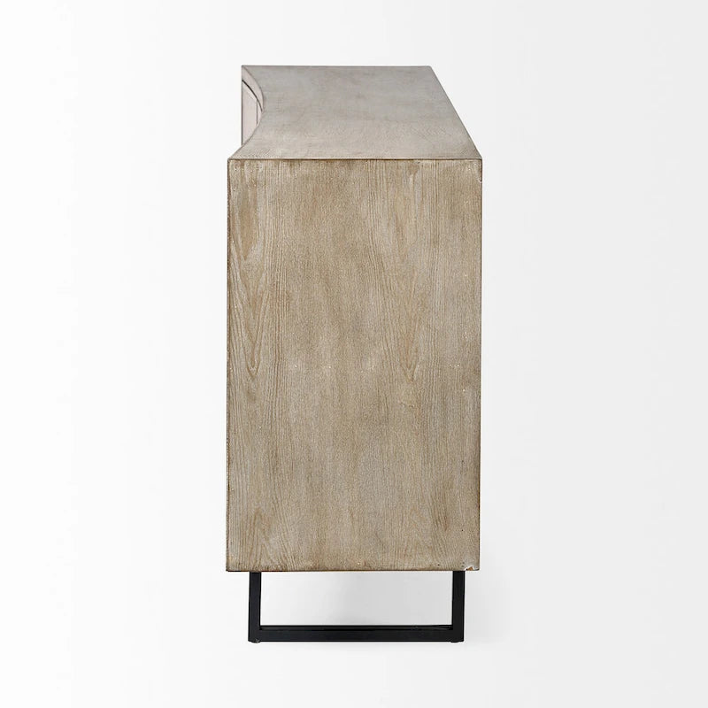 Brown Fir Wood Sideboard with Fabric-Covered Doors - 68 x 15.5 x 31.5 in