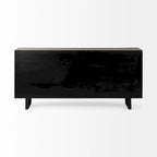 Brown Fir Wood Sideboard with Fabric-Covered Doors - 68 x 15.5 x 31.5 in