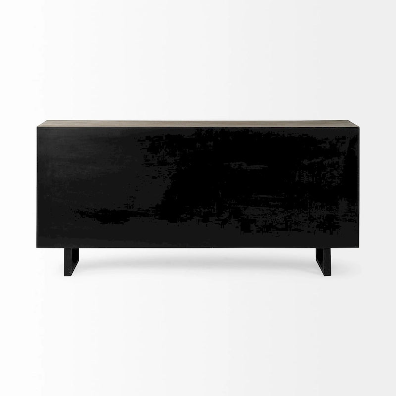 Brown Fir Wood Sideboard with Fabric-Covered Doors - 68 x 15.5 x 31.5 in