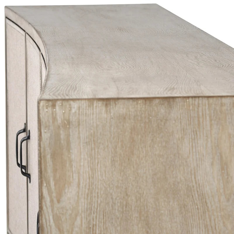 Brown Fir Wood Sideboard with Fabric-Covered Doors - 68 x 15.5 x 31.5 in