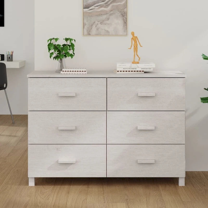 Solid Pine Sideboard with 6 Drawers - 44.5 x 15.7 x 31.5