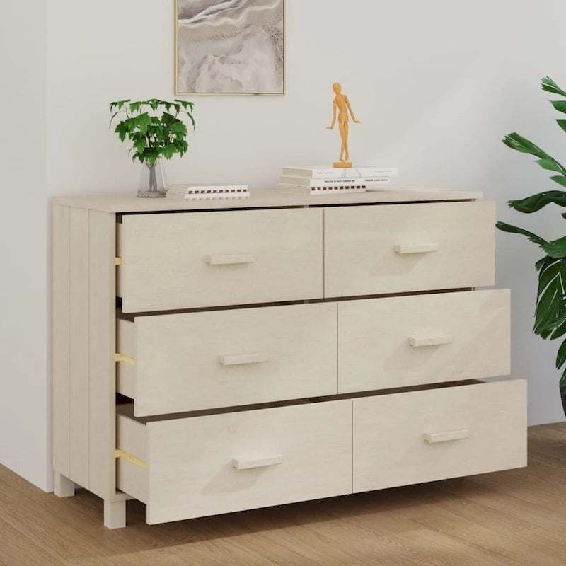 Solid Pine Sideboard with 6 Drawers - 44.5 x 15.7 x 31.5