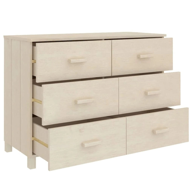 Solid Pine Sideboard with 6 Drawers - 44.5 x 15.7 x 31.5