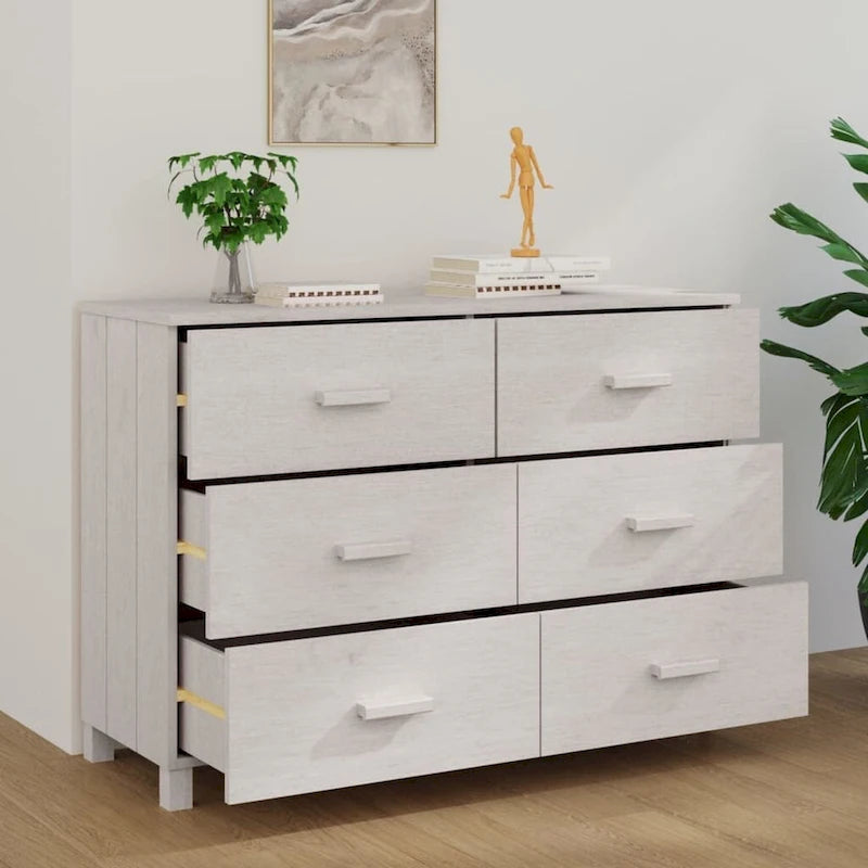 Solid Pine Sideboard with 6 Drawers - 44.5 x 15.7 x 31.5