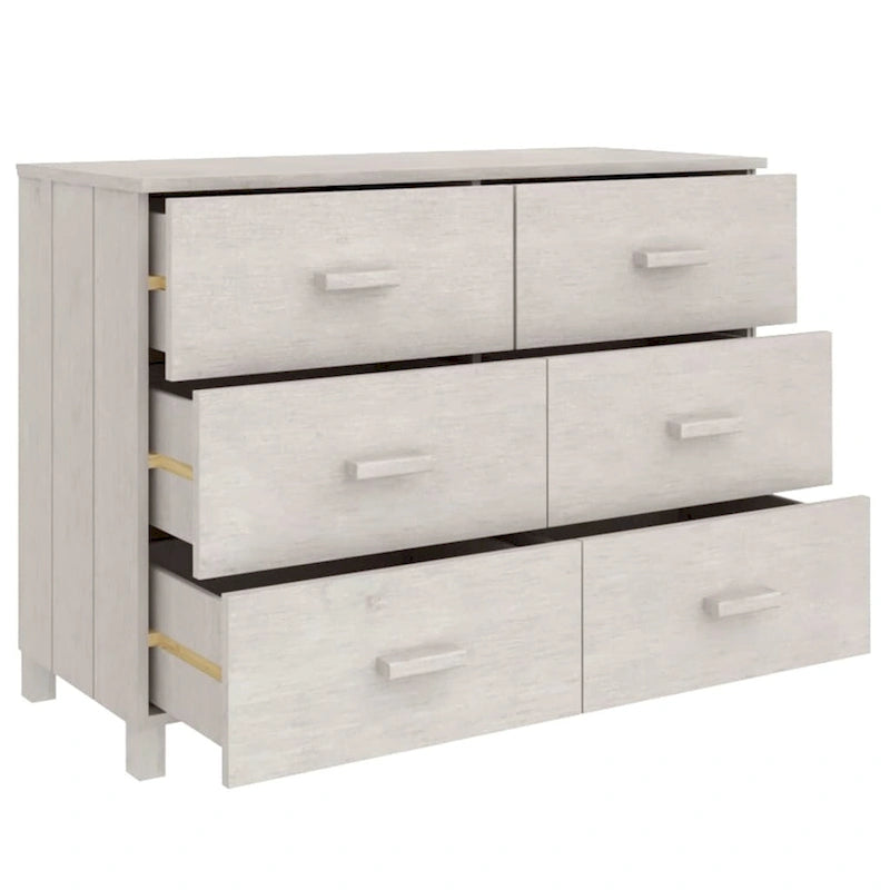 Solid Pine Sideboard with 6 Drawers - 44.5 x 15.7 x 31.5