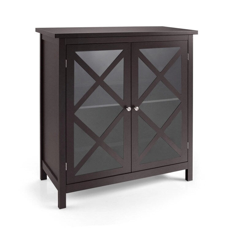 Buffet Storage Cabinet with Glass Doors and Adjustable Shelf
