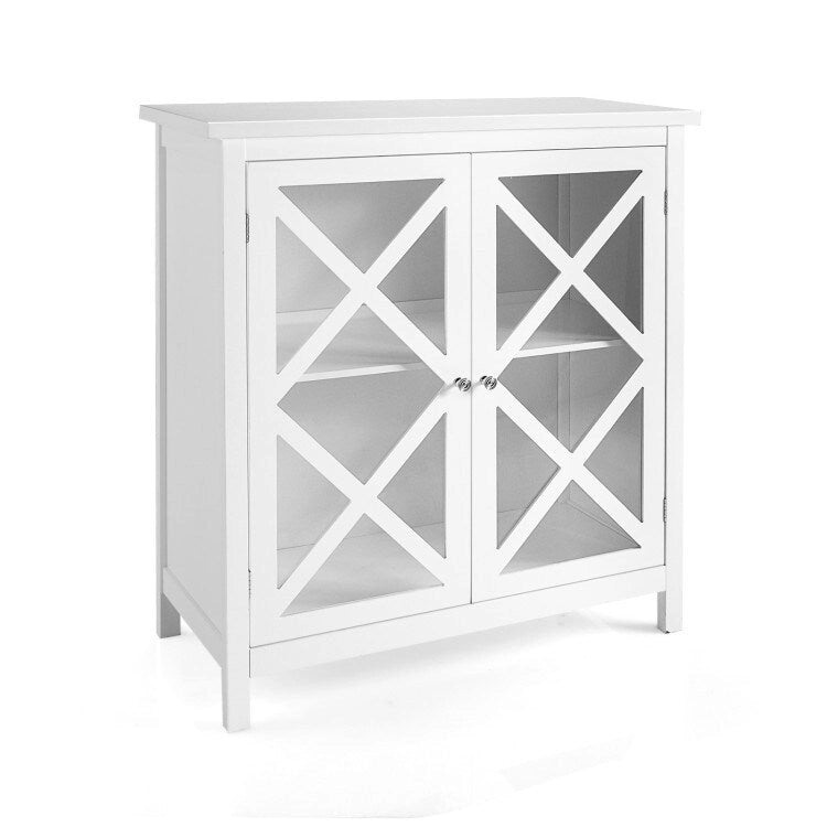 Buffet Storage Cabinet with Glass Doors and Adjustable Shelf
