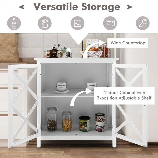 Buffet Storage Cabinet with Glass Doors and Adjustable Shelf