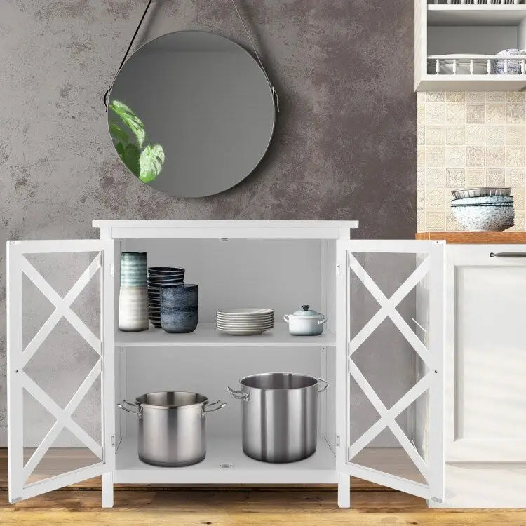 Buffet Storage Cabinet with Glass Doors and Adjustable Shelf