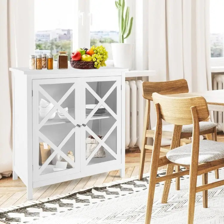 Buffet Storage Cabinet with Glass Doors and Adjustable Shelf