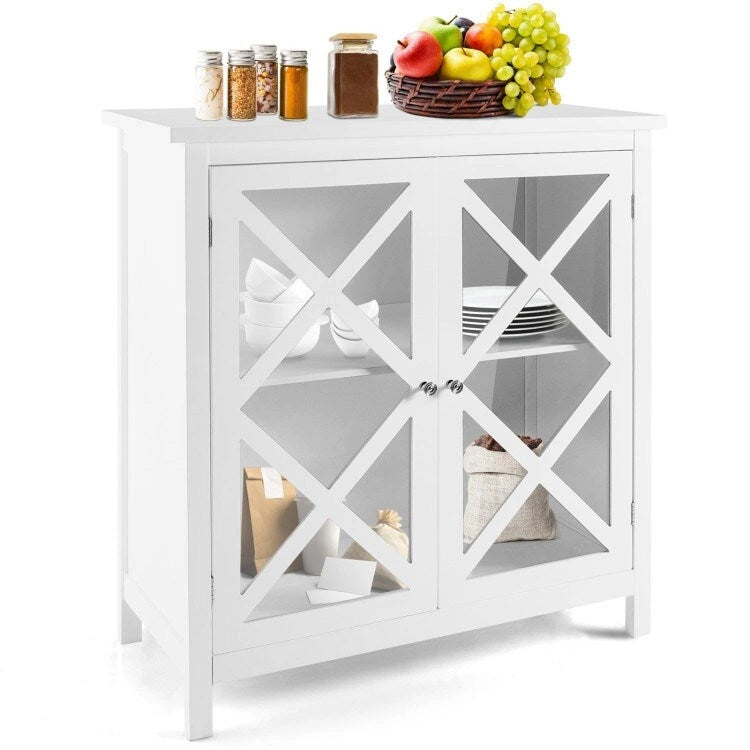 Buffet Storage Cabinet with Glass Doors and Adjustable Shelf