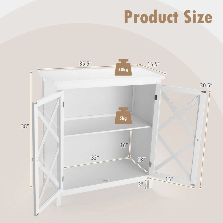 Buffet Storage Cabinet with Glass Doors and Adjustable Shelf