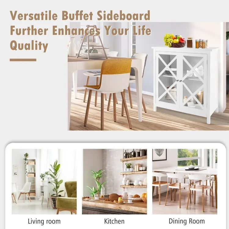 Buffet Storage Cabinet with Glass Doors and Adjustable Shelf