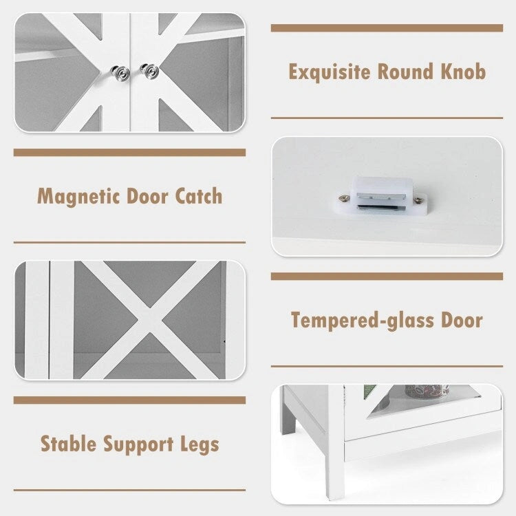Buffet Storage Cabinet with Glass Doors and Adjustable Shelf