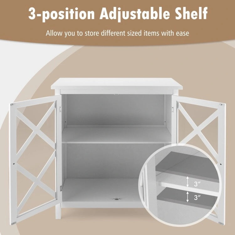 Buffet Storage Cabinet with Glass Doors and Adjustable Shelf