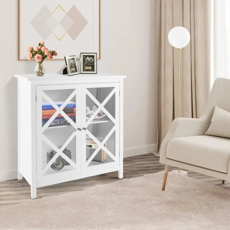 Buffet Storage Cabinet with Glass Doors and Adjustable Shelf