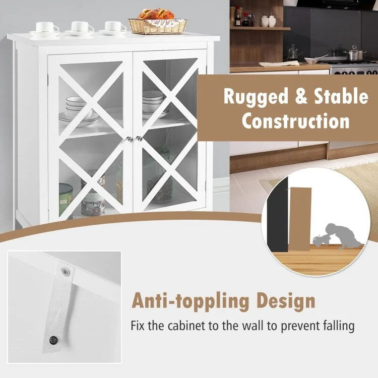 Buffet Storage Cabinet with Glass Doors and Adjustable Shelf