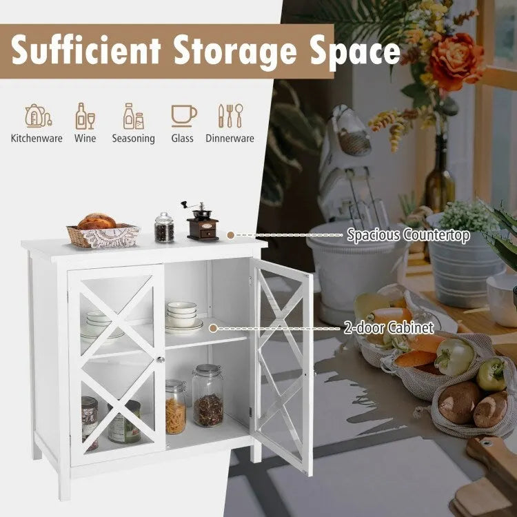 Buffet Storage Cabinet with Glass Doors and Adjustable Shelf