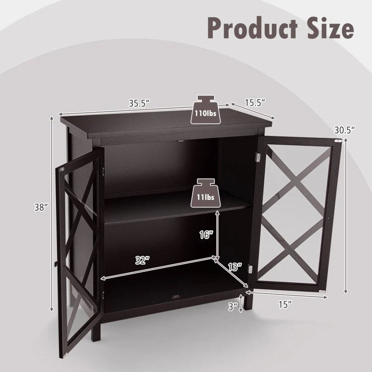Buffet Storage Cabinet with Glass Doors and Adjustable Shelf