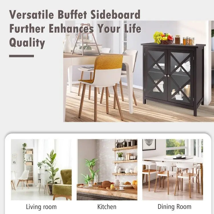 Buffet Storage Cabinet with Glass Doors and Adjustable Shelf