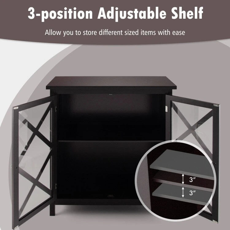 Buffet Storage Cabinet with Glass Doors and Adjustable Shelf