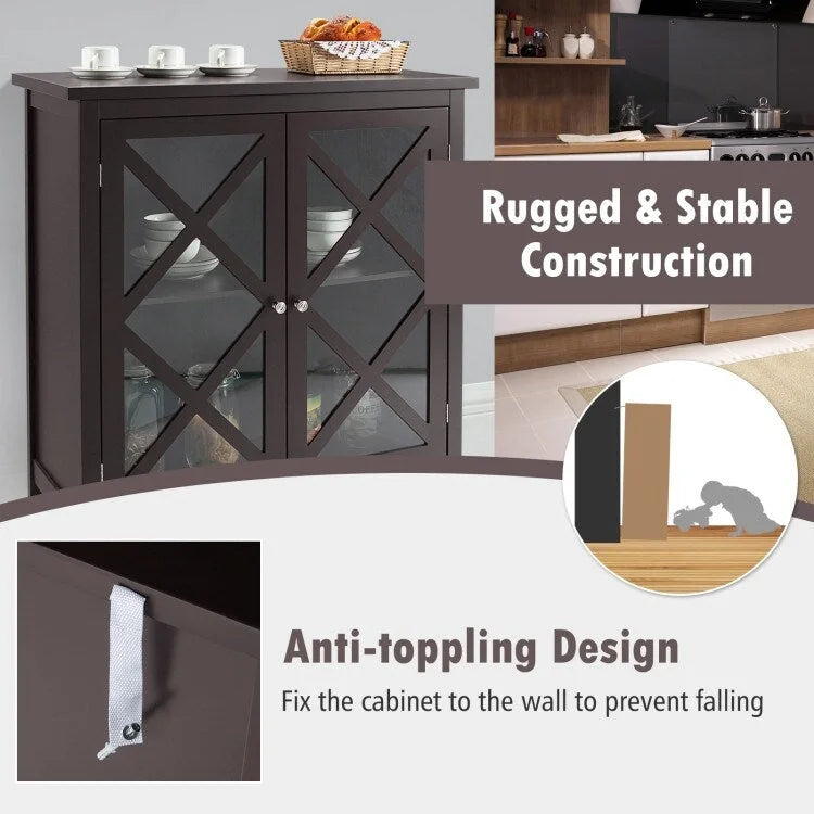 Buffet Storage Cabinet with Glass Doors and Adjustable Shelf