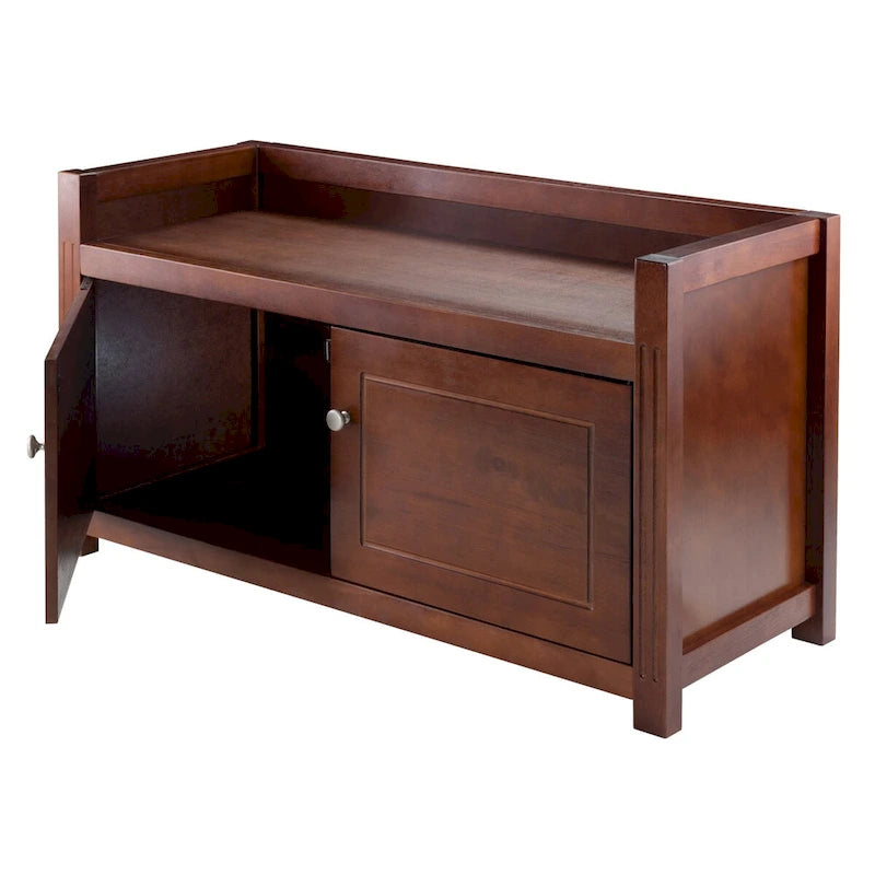 Walnut Storage Bench with Two Cabinets