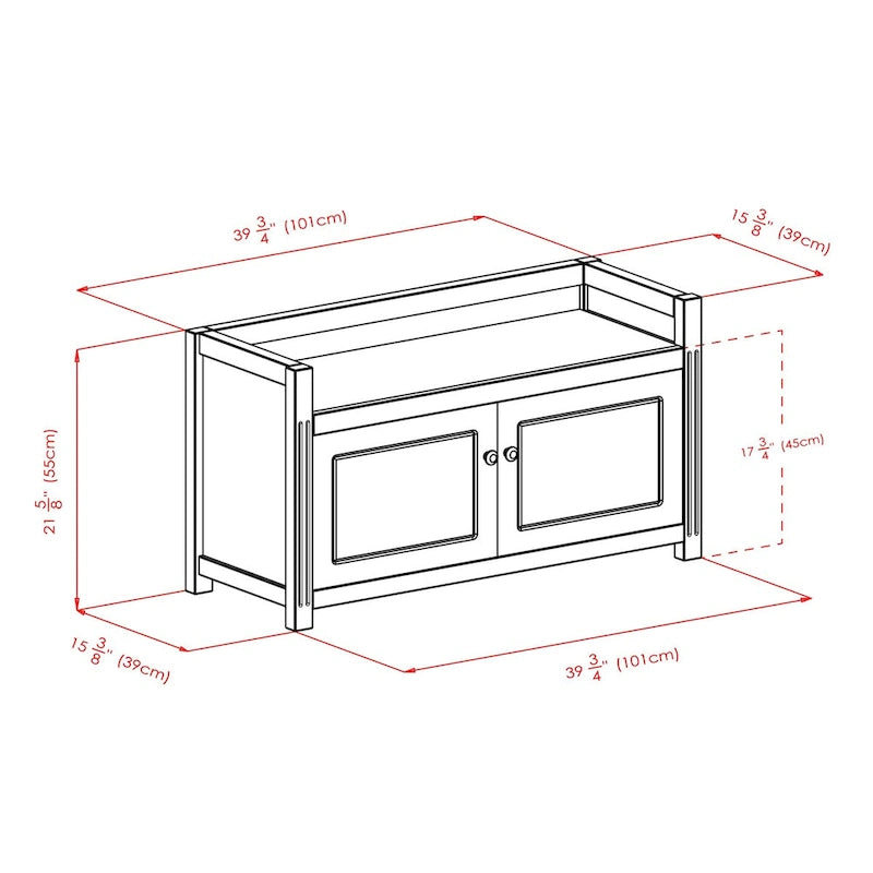 Walnut Storage Bench with Two Cabinets