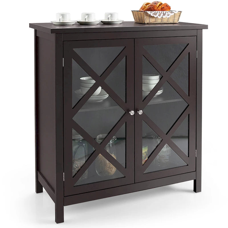 Costway Kitchen Buffet Sideboard Storage Cabinet w/Glass Doors & - See Details