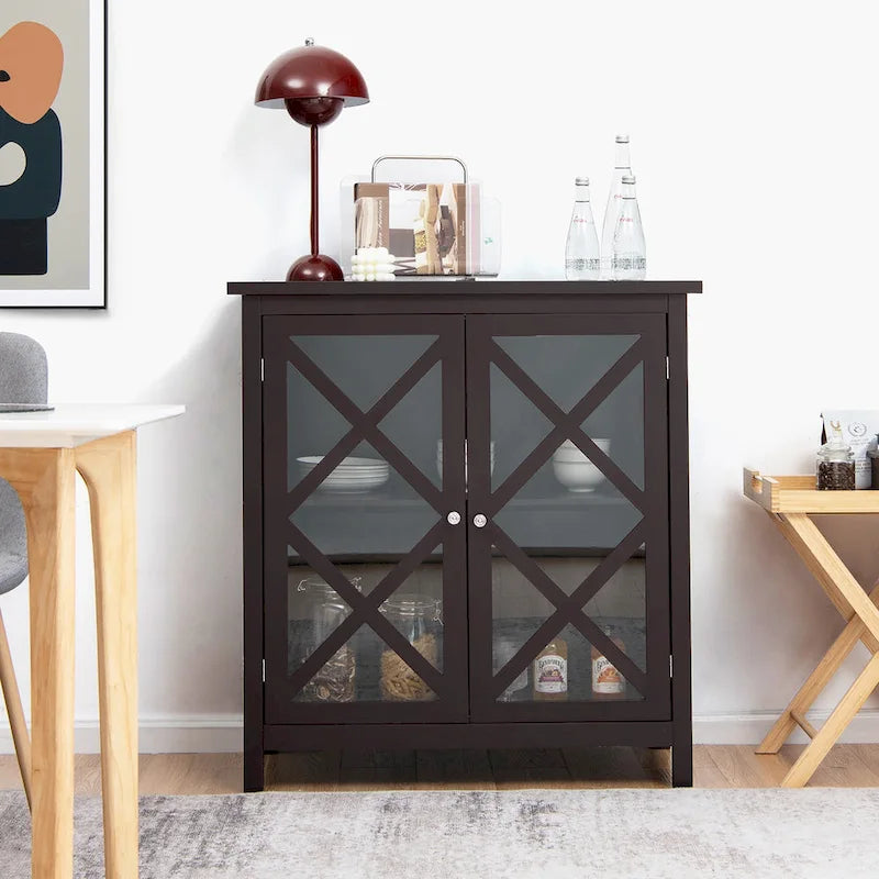 Kitchen Buffet Sideboard Storage Cabinet with Glass Doors