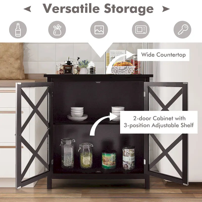Kitchen Buffet Sideboard Storage Cabinet with Glass Doors